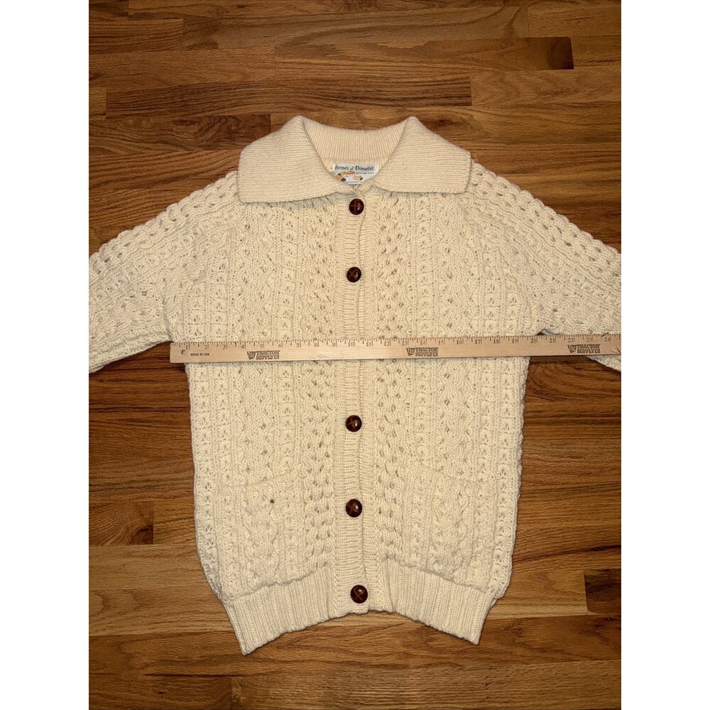 VTG Homes of Donegal 100% Irish Cable Knit Wool Cardigan Sweater Cream Med/Lg - Picture 3 of 9